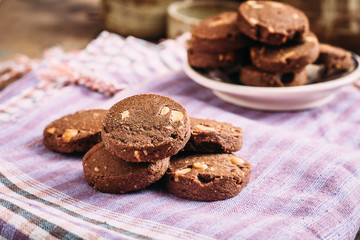 Chocolate and hazelnuts cookies  on cloth