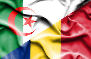 Waving flag of Romania and Algeria