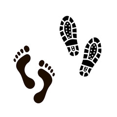 Foot vector silhouette and footprint isolated on white