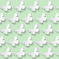 Seamless pattern with butterflies in green.