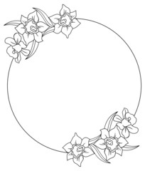 Black and white round frame with lilies