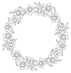 Black and white round frame with lilies