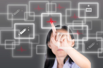 Nurse pressing cardiogram button show cardiology concept