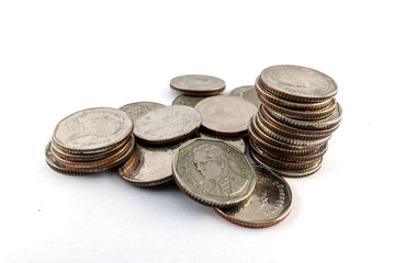 Thai Baht Coins (Five baht type) isolated on white background
