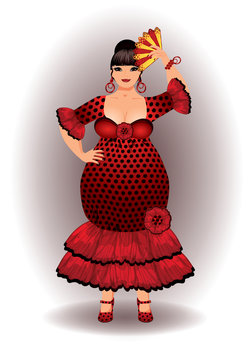 Spain flamenco woman, isolated. vector illustration
