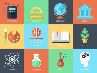 Flat modern icons for education and professions. Elements for gr