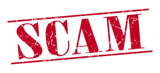 scam red grunge vintage stamp isolated on white background