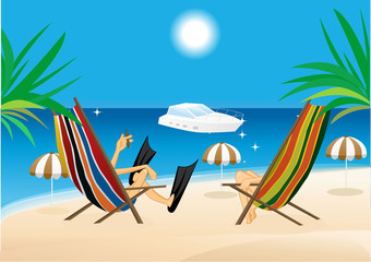 man and woman sitting in the lounge chairs