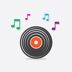 Vinyl record icon with music notes
