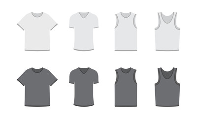 Set of different types of t-shirts in dark and light colors