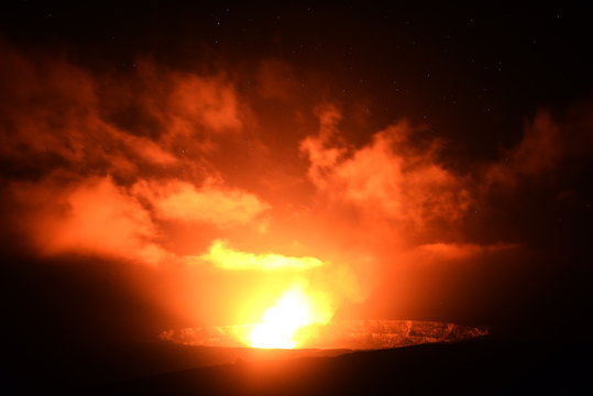 Astrophotography time lapse footage of stars over active Halemaumau Crater of Kilauea Volcano in Hawaii Volcanoes National Park, Hawaii