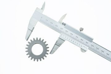 Vernier Caliper with Gear Wheel on a white background