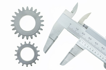 Vernier Caliper with Gear Wheel on a white background