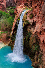 Beautiful waterfalls  with blue water in Grand Canyon, Havasu Falls, Supai, Arizona, United States