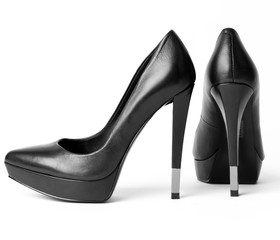 Black leather high heel shoes