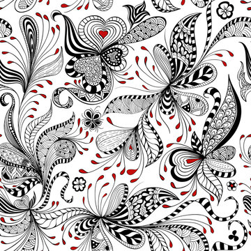 vector seamless black and red floral pattern