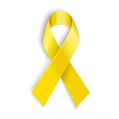 Yellow awareness ribbon on white background.
