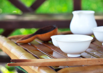 Traditional chinese tea ceremony accessories, selective focus