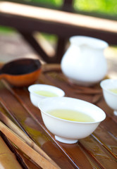 Traditional chinese tea ceremony accessories, selective focus