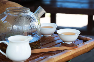 Traditional Chinese tea ceremony accessories, glass pot and cups