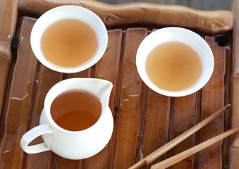Traditional chinese tea ceremony accessories on the tea table