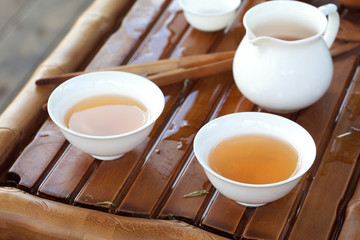 Traditional chinese tea ceremony accessories (cups and pitcher)