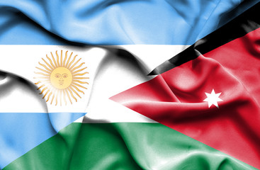 Waving flag of Jordan and Argentina