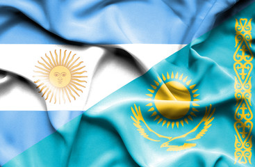 Waving flag of Kazakhstan and  Argentina