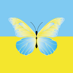 Butterfly on the flag of Ukraine. 