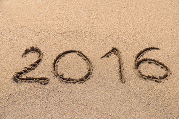 Year 2016 Written On Beach Sand