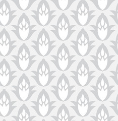 Grey seamless geometric pattern with decorative flowers