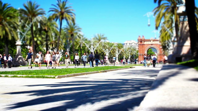 Walking People, Tile Shift, Time Lapse, Barcelona Park, Spain
