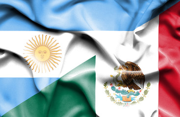 Waving flag of Mexico and Argentina