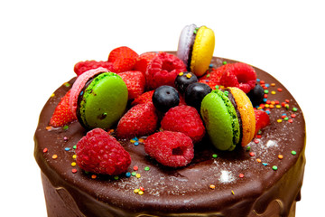 Chocolate cake isolated on white background