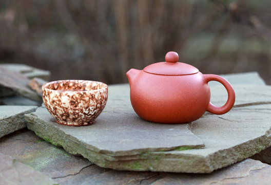Traditional chinese tea ceremony accessories (tea pot and cup