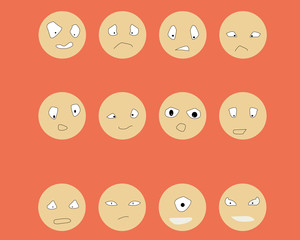  Smile faces collection on flat background (vector illustration)