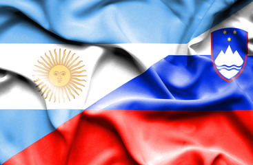 Waving flag of Slovenia and Argentina