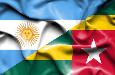 Waving flag of Togo and Argentina