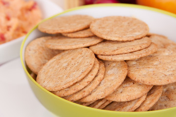 Whole Wheat Crackers – Whole wheat crackers in a bowl.