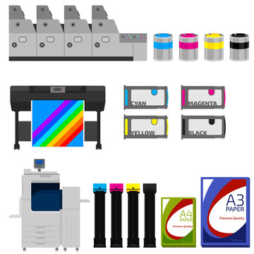 Color print equipment vector set