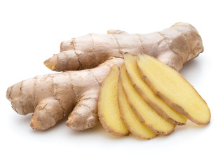 Fresh ginger root or rhizome isolated on white background cutout