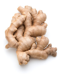Fresh ginger root or rhizome isolated on white background cutout