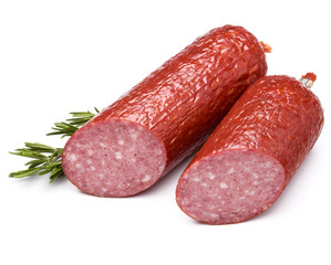 Smoked sausage salami isolated on white background cutout