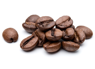 roasted coffee beans isolated in white background cutout