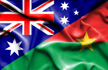 Waving flag of Burkina Faso and Australia