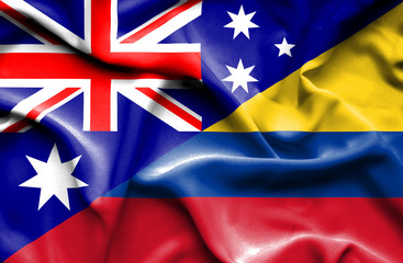 Waving flag of Columbia and Australia