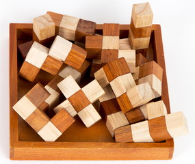 wooden puzzle, isolated image