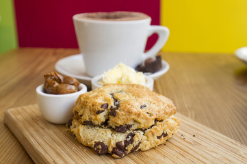 hot chocolate with scone and cream