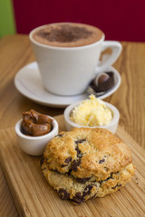 afternoon tea with chocolate scone