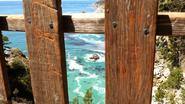  Motion controlled dolly time lapse footage with zoom out motion of central California coastline at daytime in Julia Pfeiffer Burns State Park, Big Sur, California